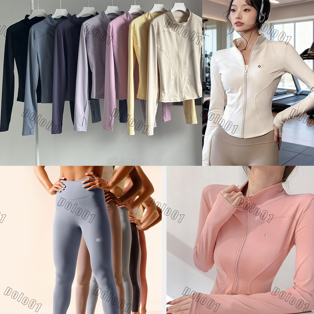 Yoga jacket with full zipper long sleeves, slim fit for outdoor sports running women's fitness suit high waist and hip lifting elastic yoga