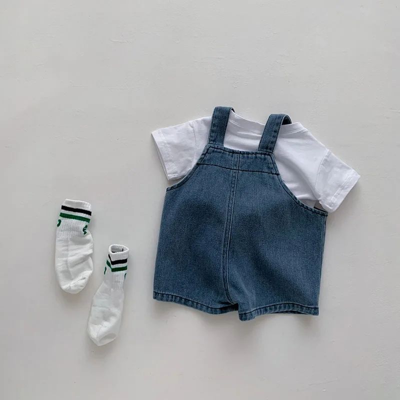 w515 Summer Baby Clothing Set Toddler Girls Clothes Suit Infant Tee and Denim Overall Boys Outfit-image-1079661020
