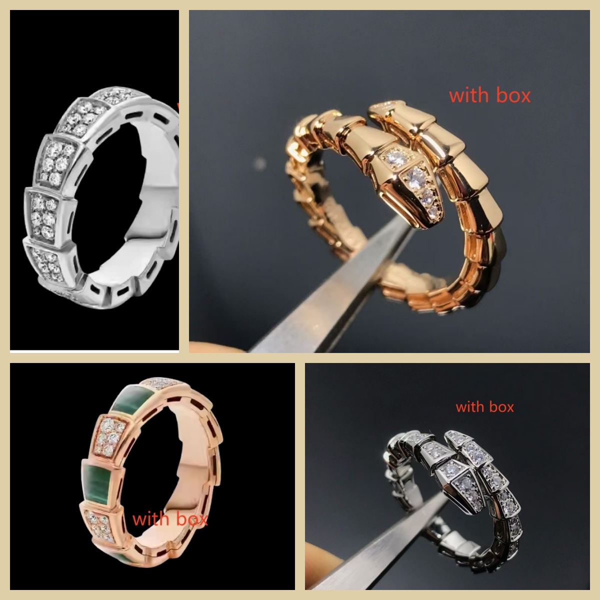 2025 New Designer luxury diamond snake ring unisex with box - bao