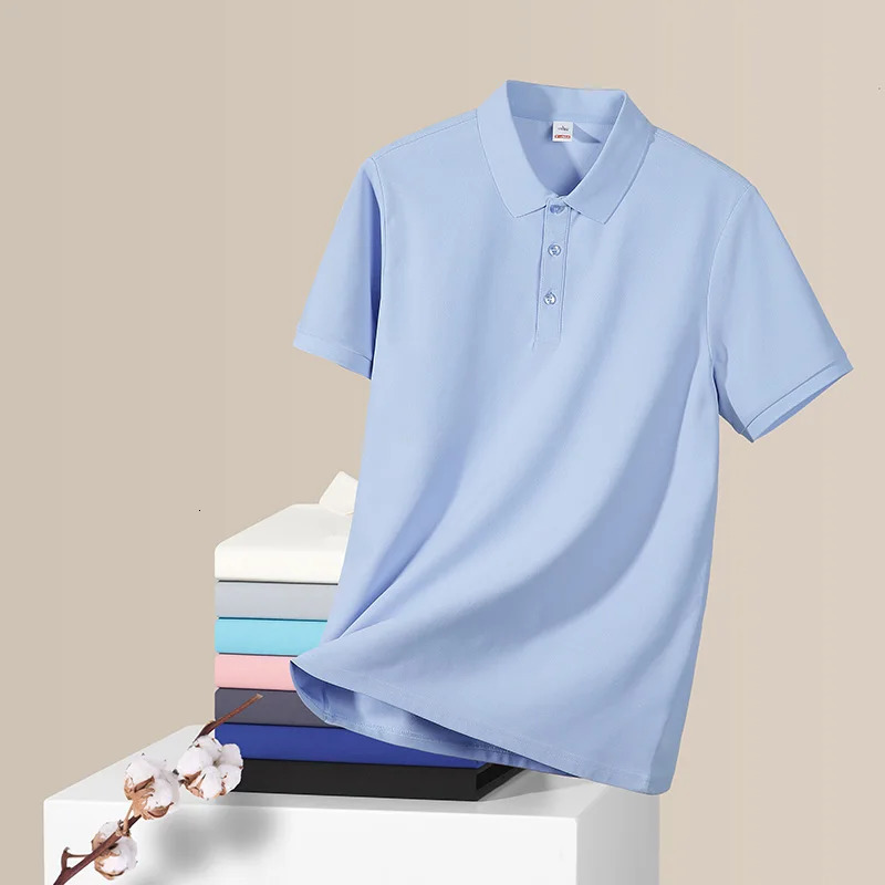 Summer Simple Solid Color Turn Down Collar Mens Button Cotton Thin Business Casual Short Sleeve Loose Polo Shirts Tops 251011