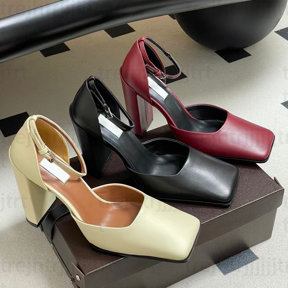 Luxury Square Toe Chunky Heel sandals Women Genuine Leather Ankle strap Designer Dress Shoes Fashion and Sexy high shoes Factory footwear size 35-image-909219921