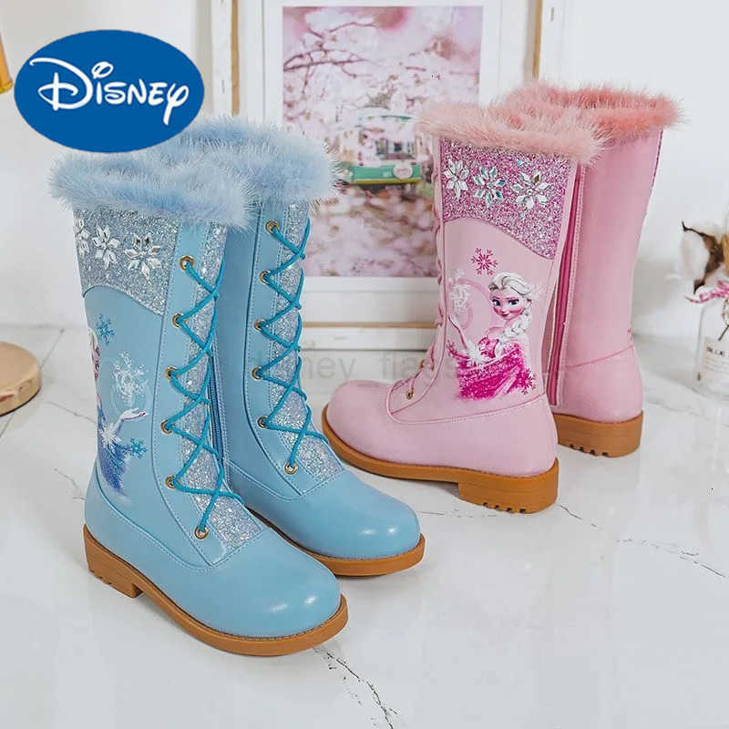 Disney Girls Princess Elsa Frozen Boots Childrens Long Sleeve Boots Womens Cotton Winter Plush Thickened High Sleeve BootsXJ251013