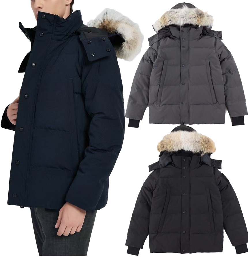 Winter Canada Mens Puffer jacket Wyndham Parka Down Jacket Coats Wolf Fur Collar Oversized Clothes Outfit Fashion Style Winter Outdoor Warm Jacke-image-754038647