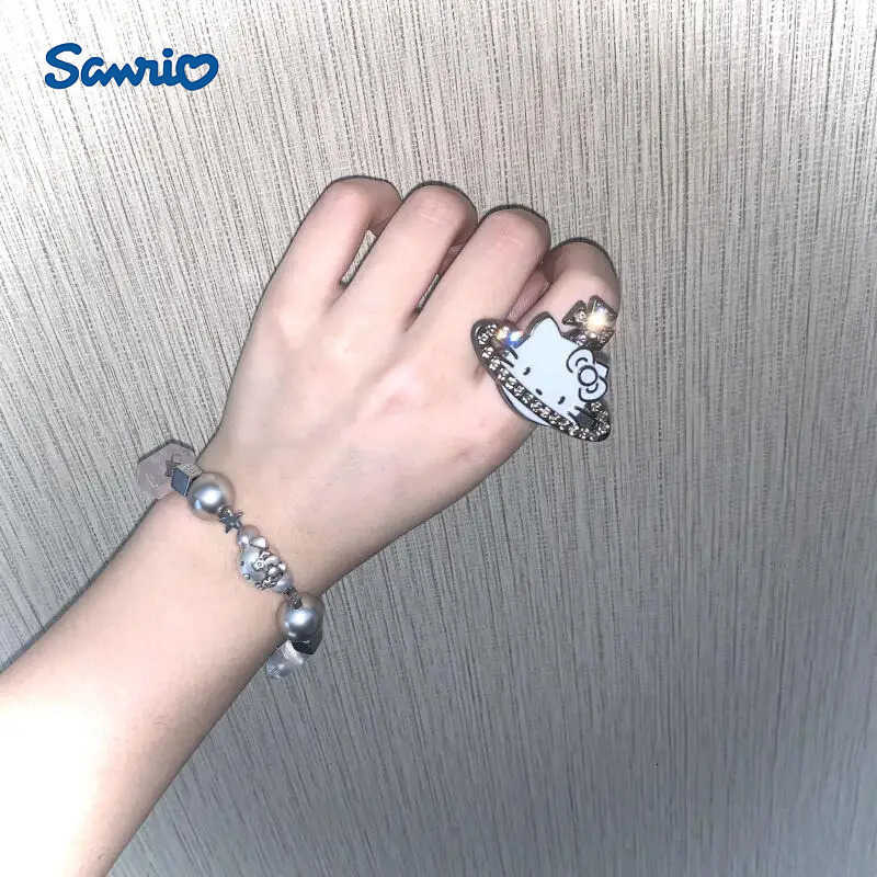 Sanrio 2025 Y2K sous-culture Saturn Hello Kitty diamant étincelant taille réglable bague filles bijoux jouet décoratif cadeau de saint valentin L