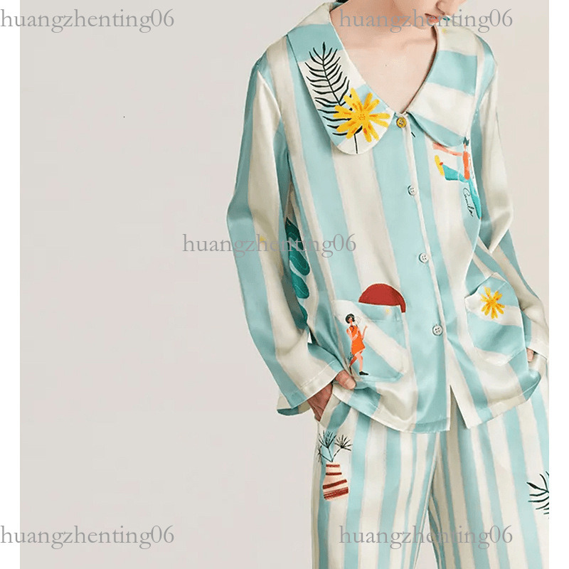 Mishiti Same Style Imported Designer pajamas Niche esigner Light Luxury Trendy Brand Ins Style Mint 2025 new Walking in the Forest Long Pajamas