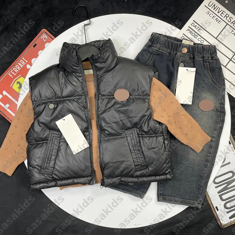 Trendy childrens cotton jacket vest sweater jeans three piece set boys designer kids clothes fashion girls Tracksuit baby clothing CSD2510133W251-image-1087250325