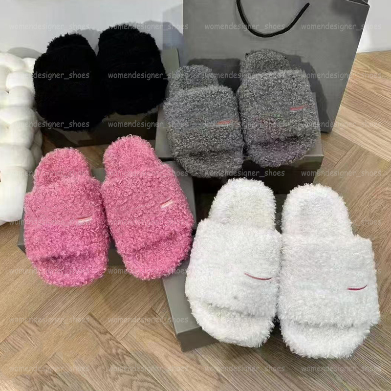 Designer Women Fur Slides Men Furry Slippers Winter Fall House Slipper Causal Footwear Paris Comfortable Flat Sliders Fluffy Fuzzy Slide Black Pi-image-946390900