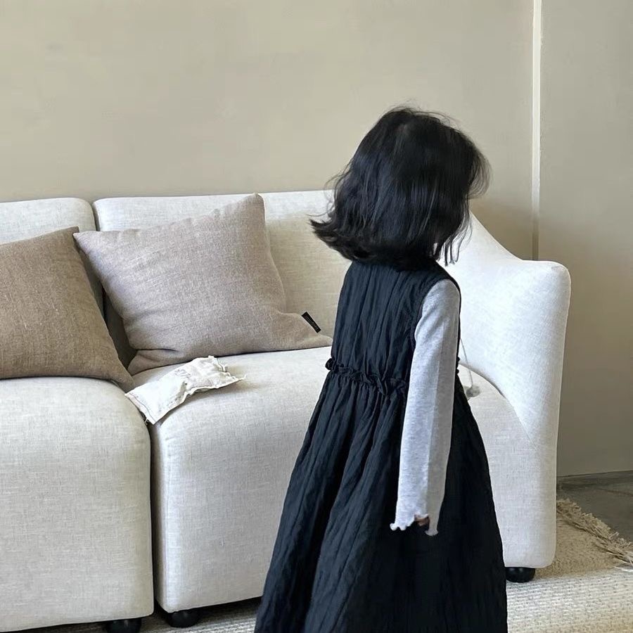 D445 Girls 2024 Autumn New Set Korean Style Baby Girl Vest Dress Fashionable All-match Long Sleeve Bottoming Shirt Two-piece Set-image-1079689736