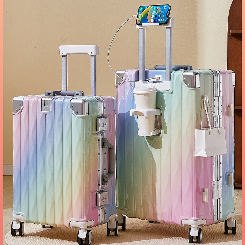 Travel suitcase Gradient Colored Luggage Equipped with a Phone Holder Cup Holder and Convenient Side Storage durable luggage-image-1079772938