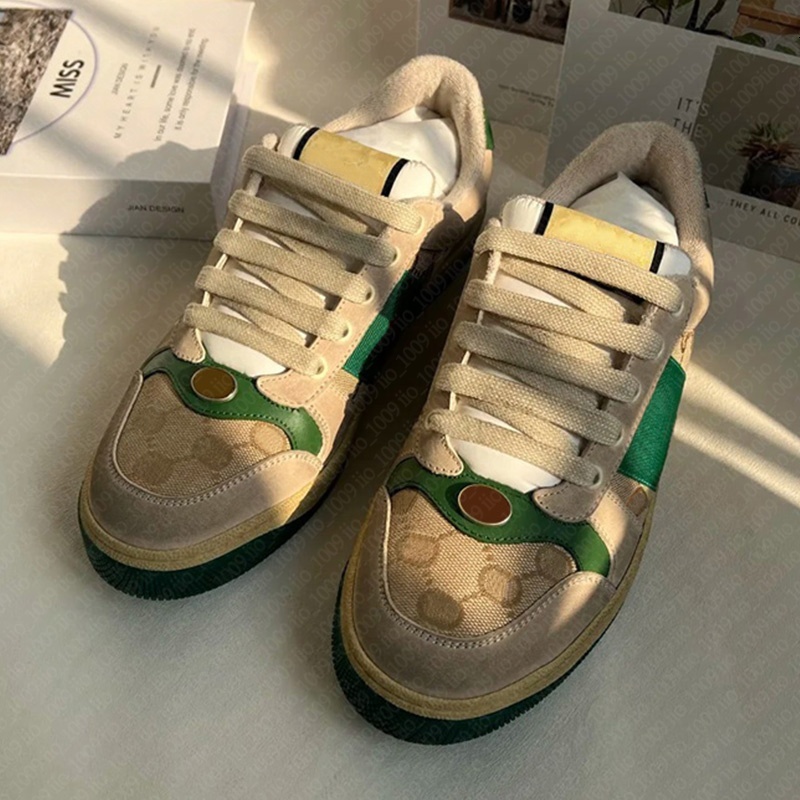 designer Little dirty shoes screener Leather Rhinestone Flat Retro Sneakers Classic Green Blue Pink Vintage Embroidery Low Top Tennis with box 35-45