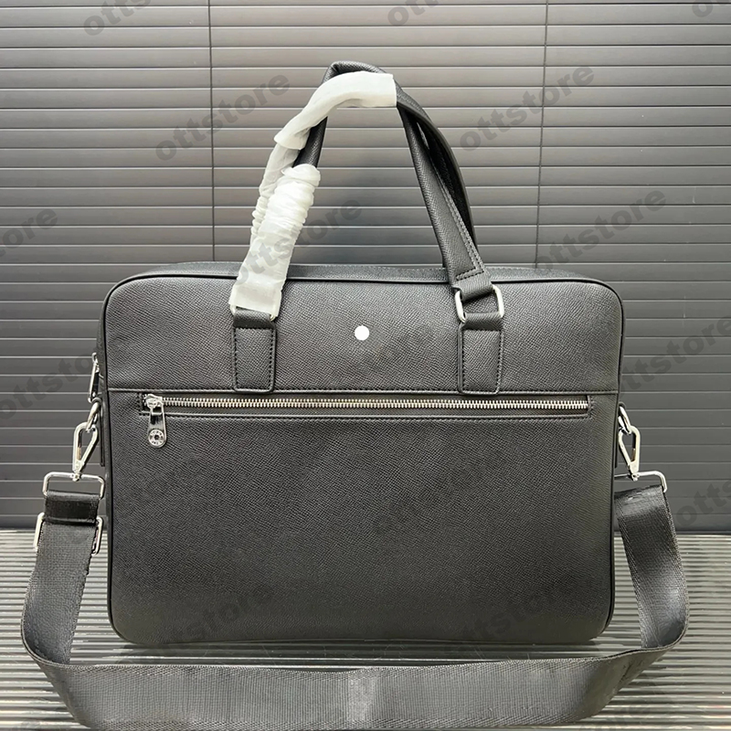 Famous Designer Mens Pure Leather Black Crossstripe Briefcase Messenger Bags Laptop Bag Business Office Bag Cross-body Traveling Shoulder Bag Purse