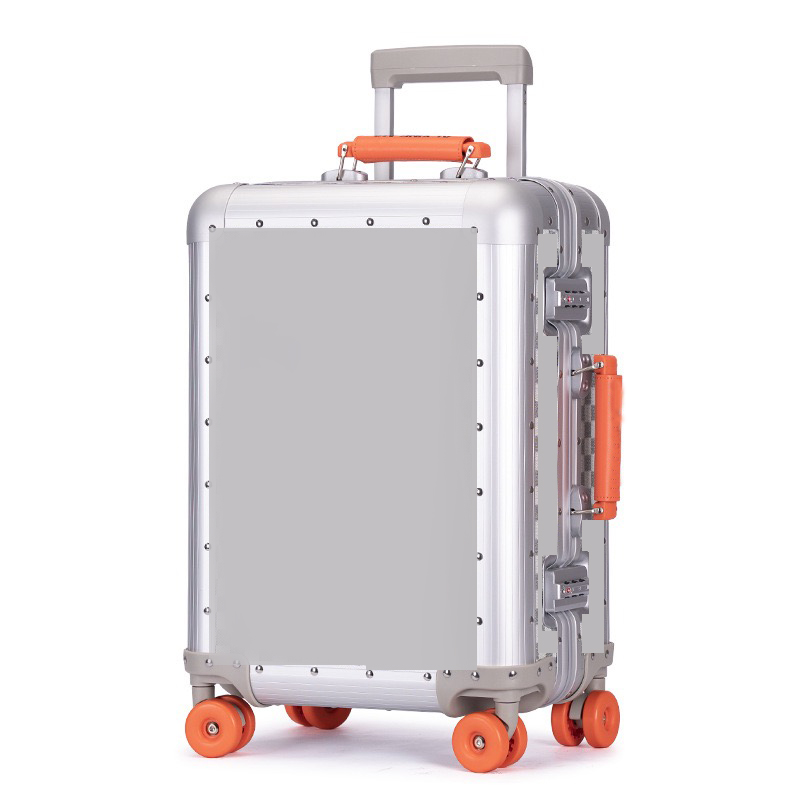 Travel suitcase All aluminum luggage case luxury 20 inch boarding case leather suitcase large capacity luggage case metal hard trolley ca-image-1079797105