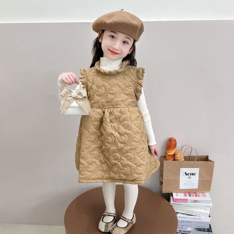 D435 Girls&#039; fashionable cotton vest skirt girls&#039; stylish quilted dress 2024 new children&#039;s clothing baby winter skirt-image-1079690232
