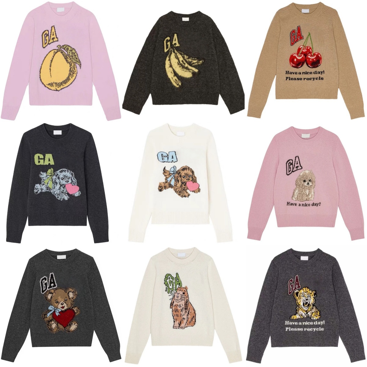 New Wool Crewneck Sweaters Graphic Jacquard-knit Wool-blend Multicolor Sweater Embroidery Pullover Women Designer Cardigans-image-828261265