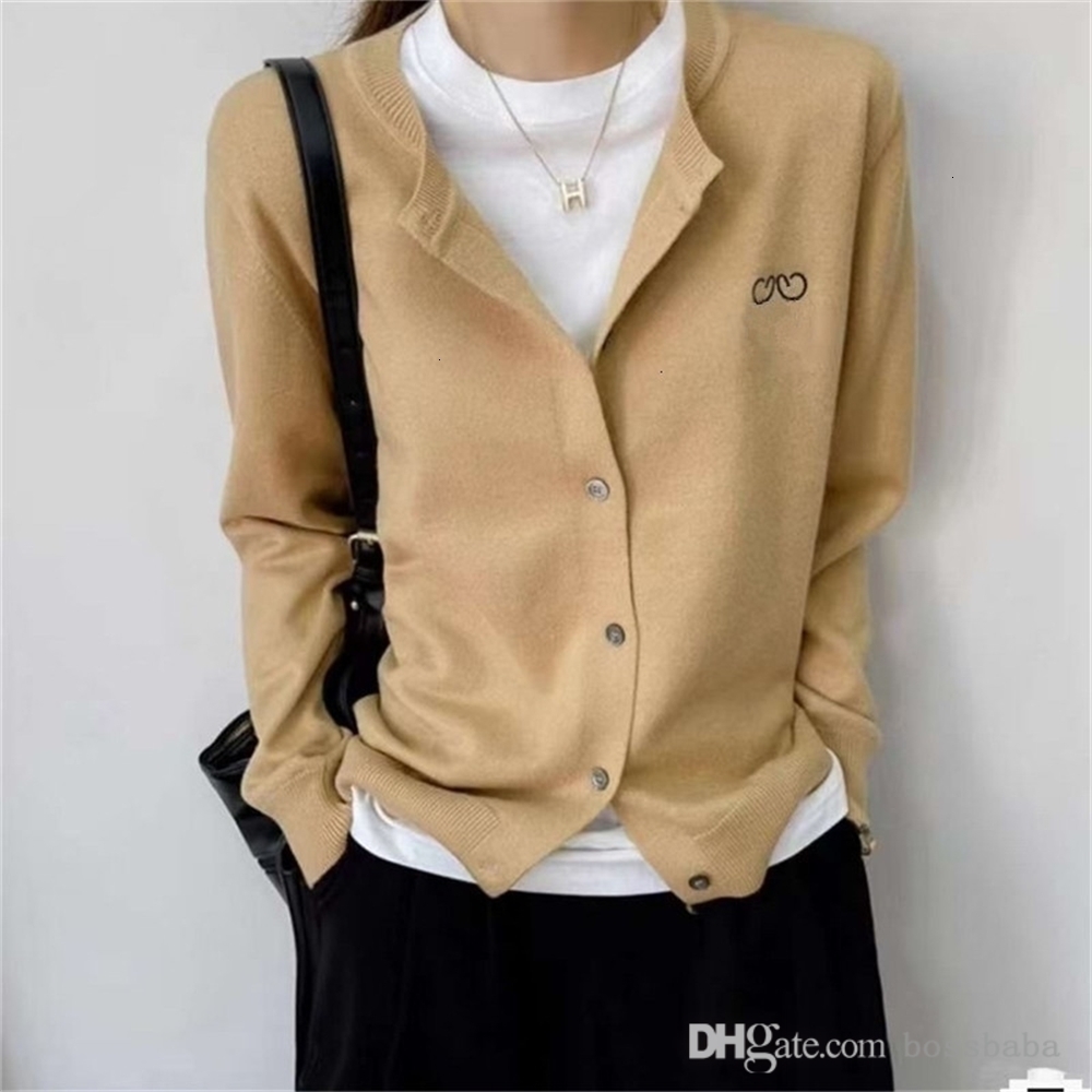 New Designer Sweater Women Embroidery Blouses Tees Round Neck Knitted Sweaters Korean Versatile Cardigan Long Sleeve Casual Coat