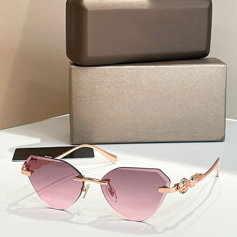 Lady Sunglasses Women Designer Frameless Cat Eye Frame Metal Snake Mirror Legs Unique Personalized Logo Womens Fashion Sunglasses BV1811LU with Box