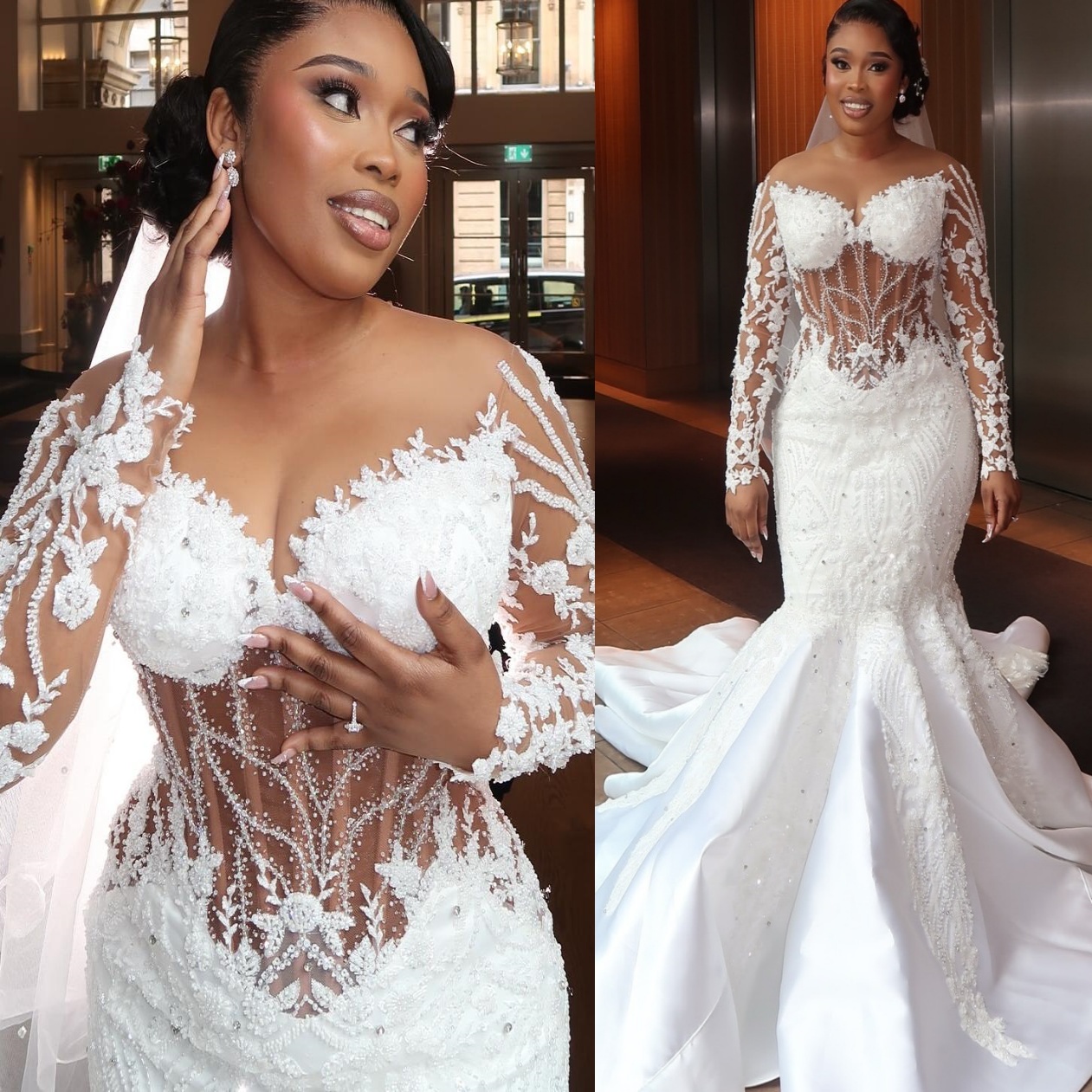 2026 Aso Ebi Plus Size White Mermaid Wedding Dress Lace Beaded Crystals Illusion Vintage Full Sleeves Bridal Gowns Dresses Robe De Mariee Zhj045 You