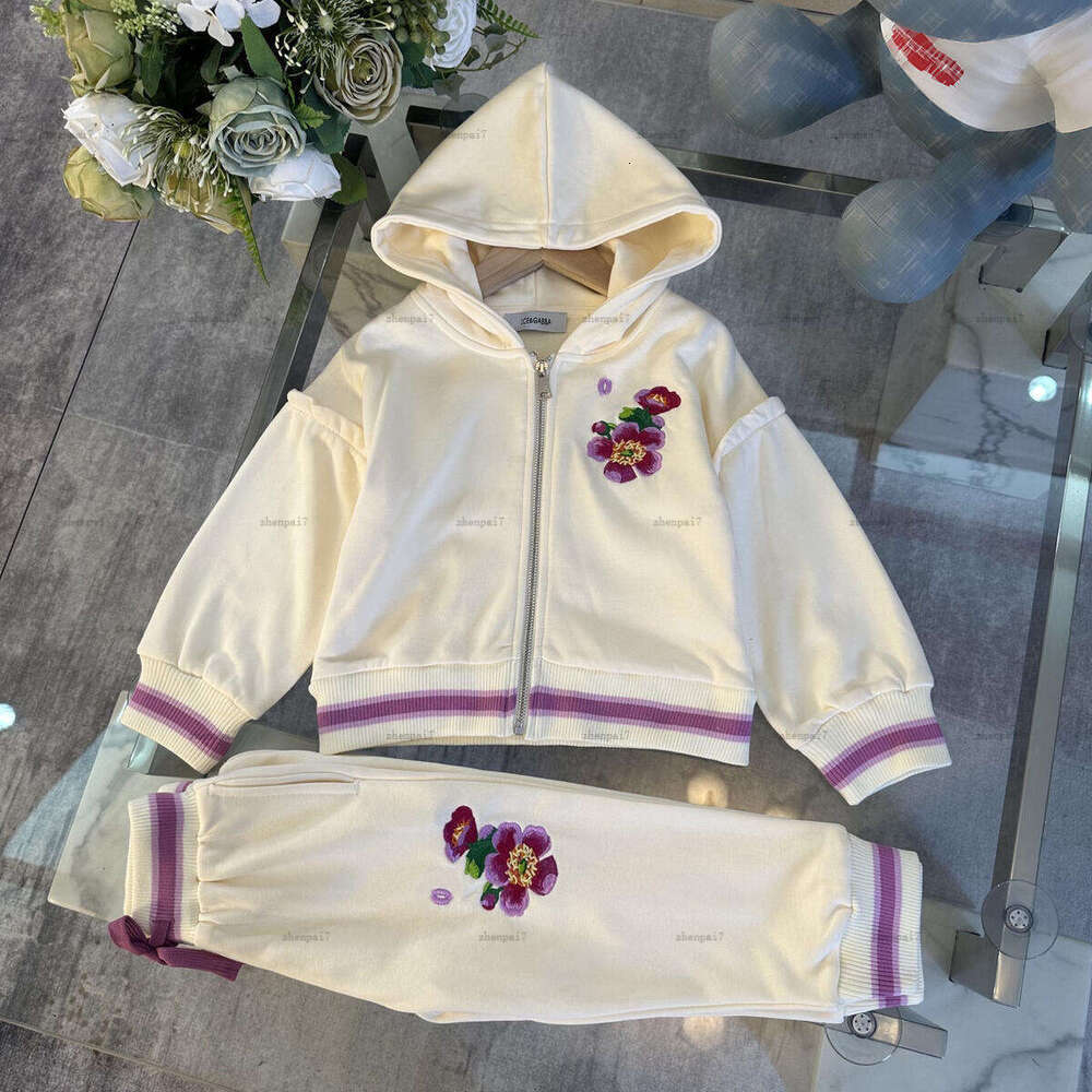 Top baby Coat set Purple flowers Tracksuits kids designer clothes autumn Hooded jacket sports pants A961X26N211-image-1079717374