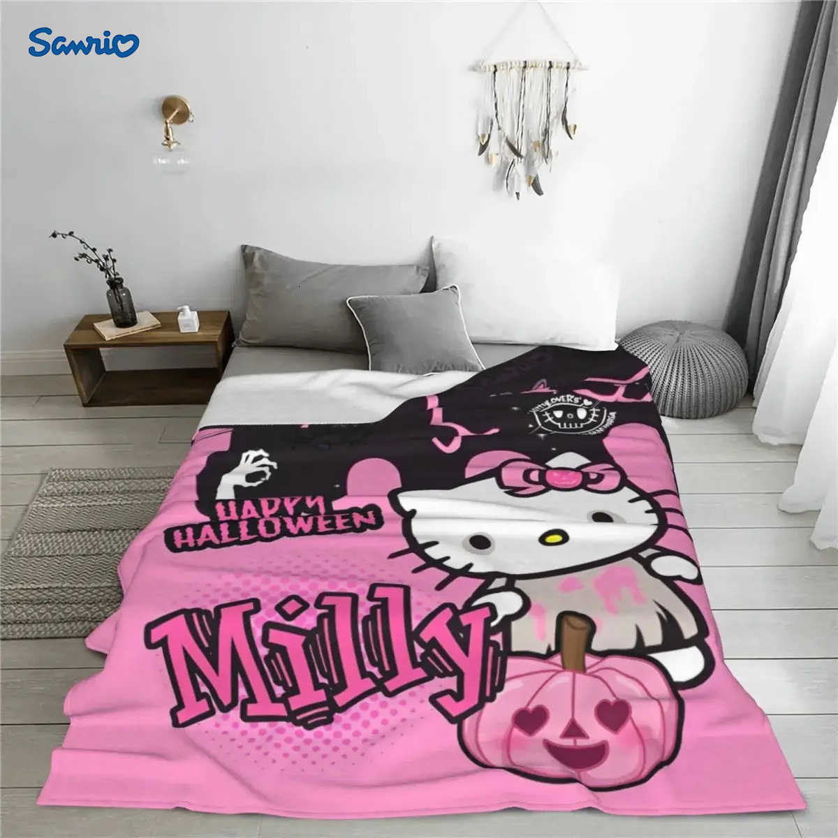 Sanrio Cute Hello Kitty Halloween Blankets Fleece All Season Multifunction Lightweight Throw Blanket for Sofa Office Bedspread L251015-image-1080044095