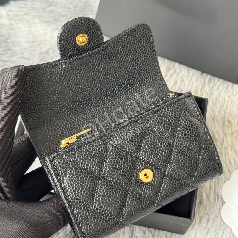 Bestselling Recommended Designer 10A Luxury Caviar CC Women's Buckle Wallet Mini Built in Zipper Leather Sheepskin Wallet with Box C032