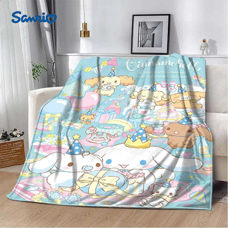Sanrio Japanese Sanrio Cinnamoroll Blanket Cartoon HD Print Flannel Office Soft Fluffy Picnic Blanket for Bed Plush Nap Cover Girl Gift L251015-image-1080044743