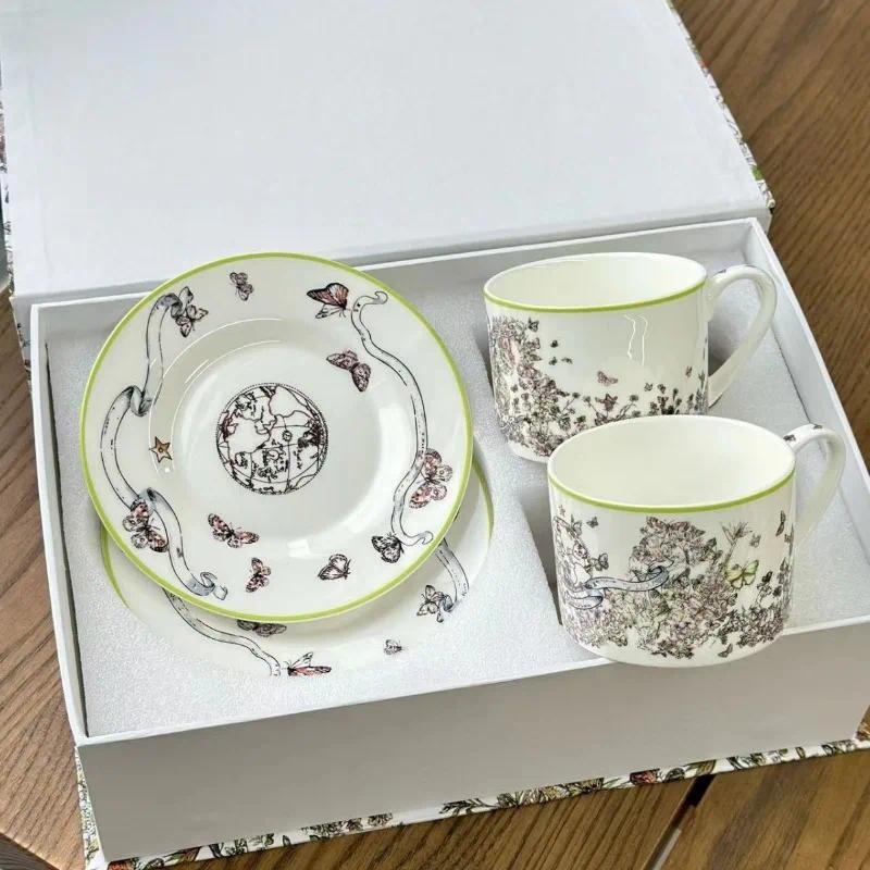 Elegant Porcelain Tableware Pair: Unique Ornamental Cup + Plate Combo for Romantic Meals-image-1079918748