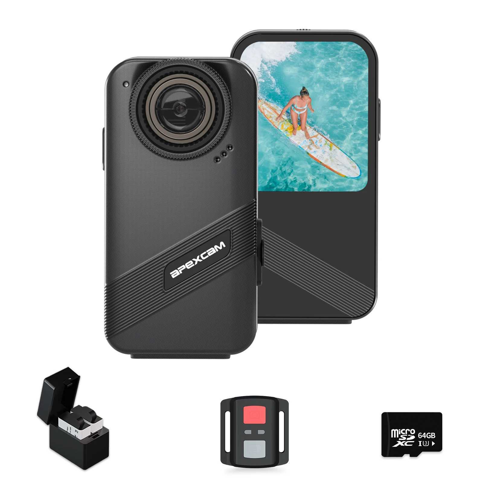 Apexcam K20 Action Camera 4K EIS Sports Camera 66FT Body Waterproof Camera Underwater Mini Action Cam with 64GB Card J251115-image-1080021841