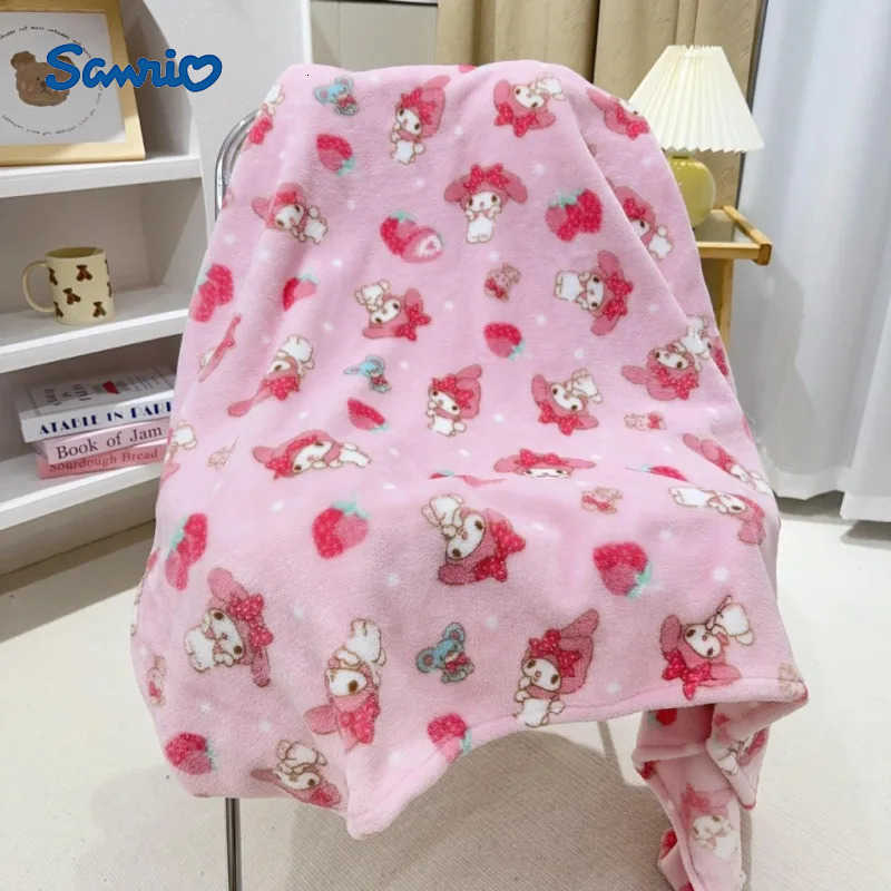 Sanrio Sanrios Anime Pompompurin Mymelody Plush Blanket Kawaii Office Travel Sofa Nap Portable Blankets Children Quilt Girl Gift L251015-image-1080044473