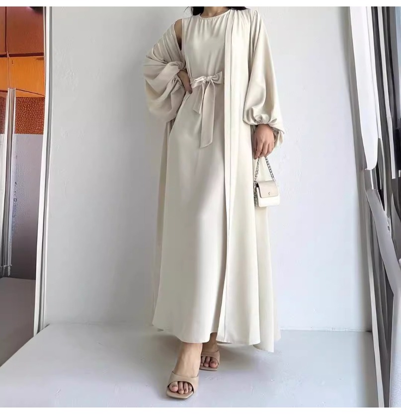 (1034) Robe longue personnalisée pour femmes, vêtements d'extérieur amples, cravate à la taille