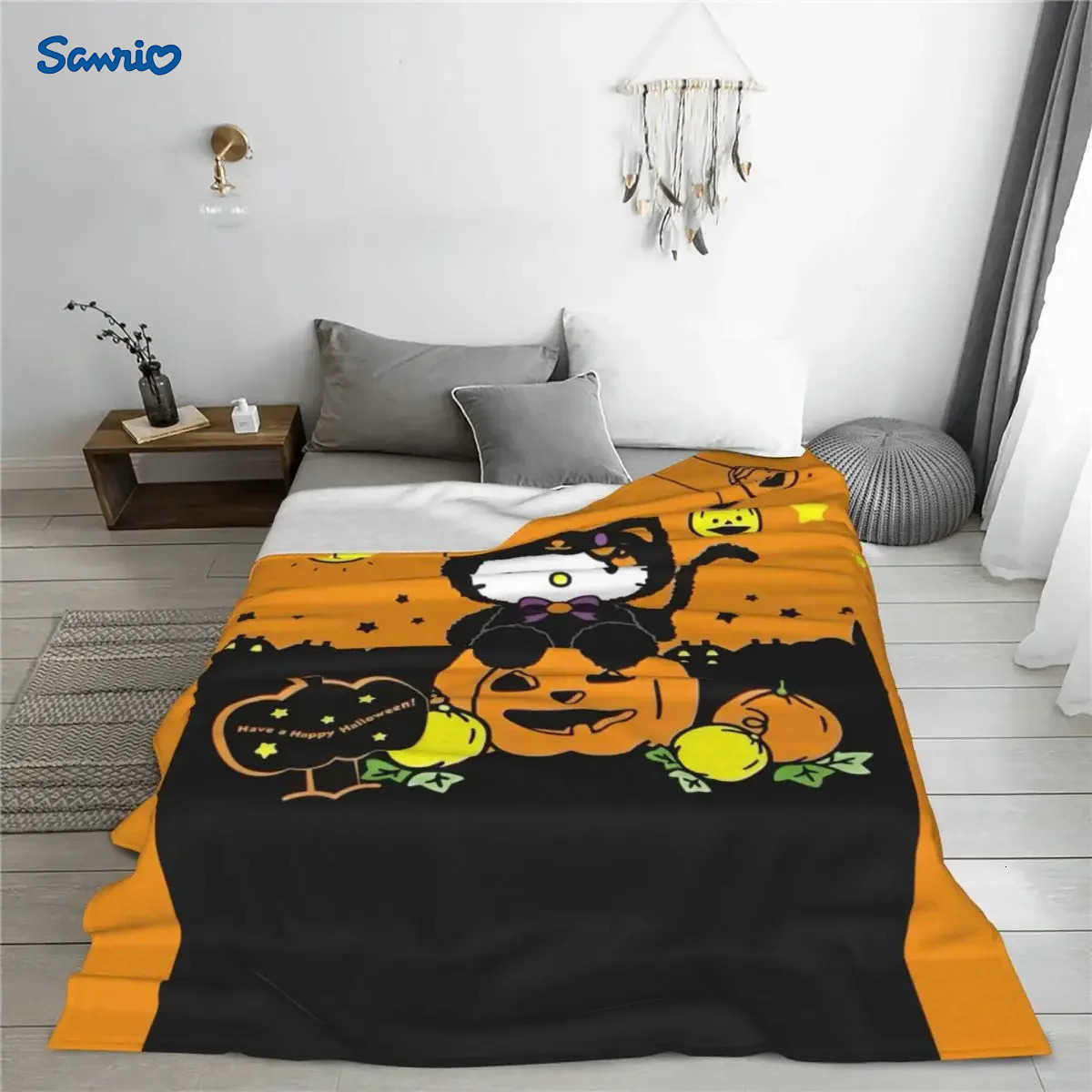 Sanrio Cute Hello Kitty Halloween Blankets Fleece Summer Multifunction Lightweight Thin Throw Blanket for Sofa Office Plush Thin Quilt L251015-image-1080044093