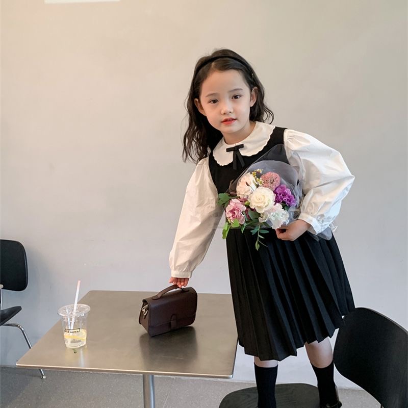 D446 Girls&#039; college style suit 2024 new spring and autumn lace small bow shirt stylish vest dress princess dress-image-1079868356