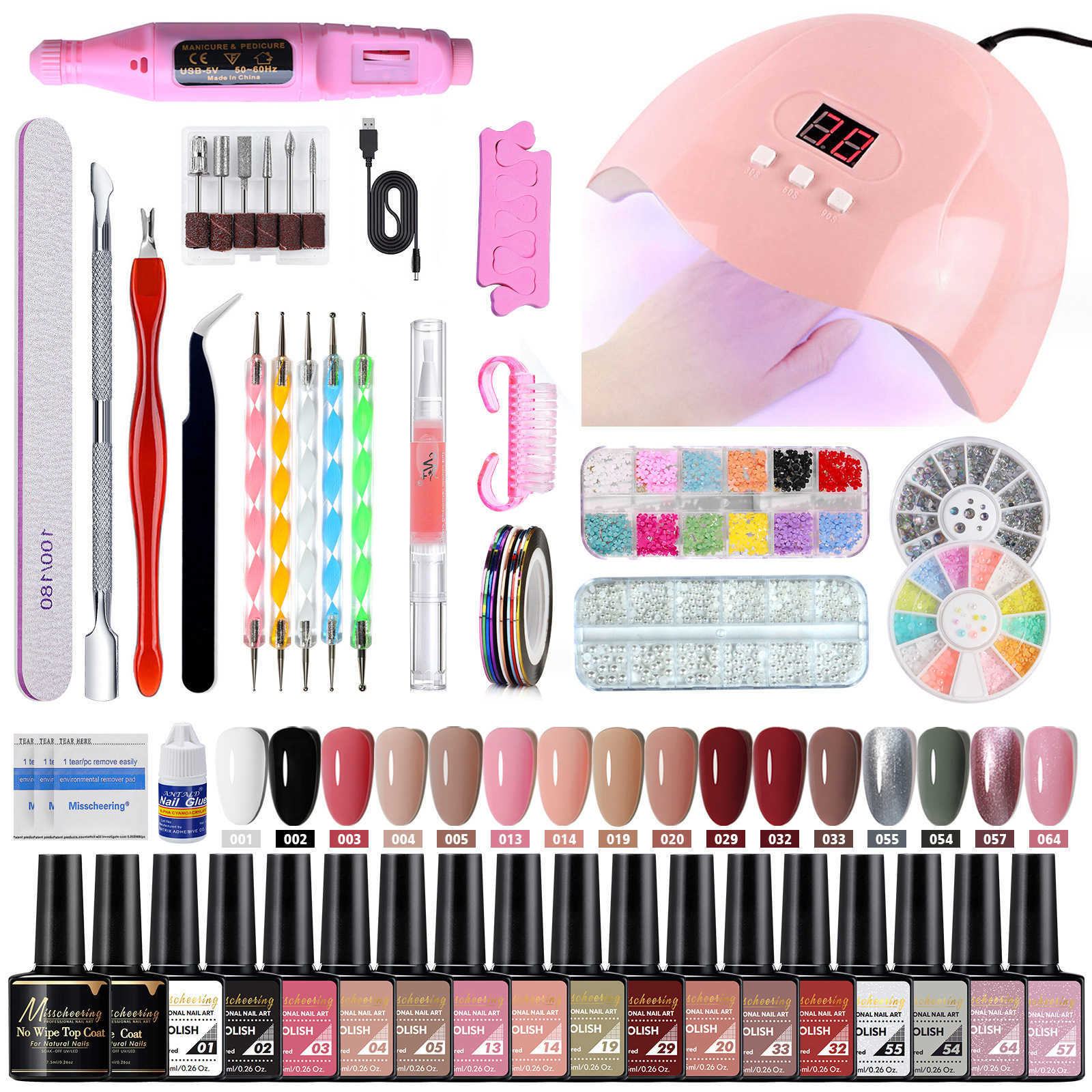 Nail polish set of 35 pieces - nail mold brush, nail art tools, nail art lamp, polishing machine, polishing set for wholesale purchase L251015-image-1076128336