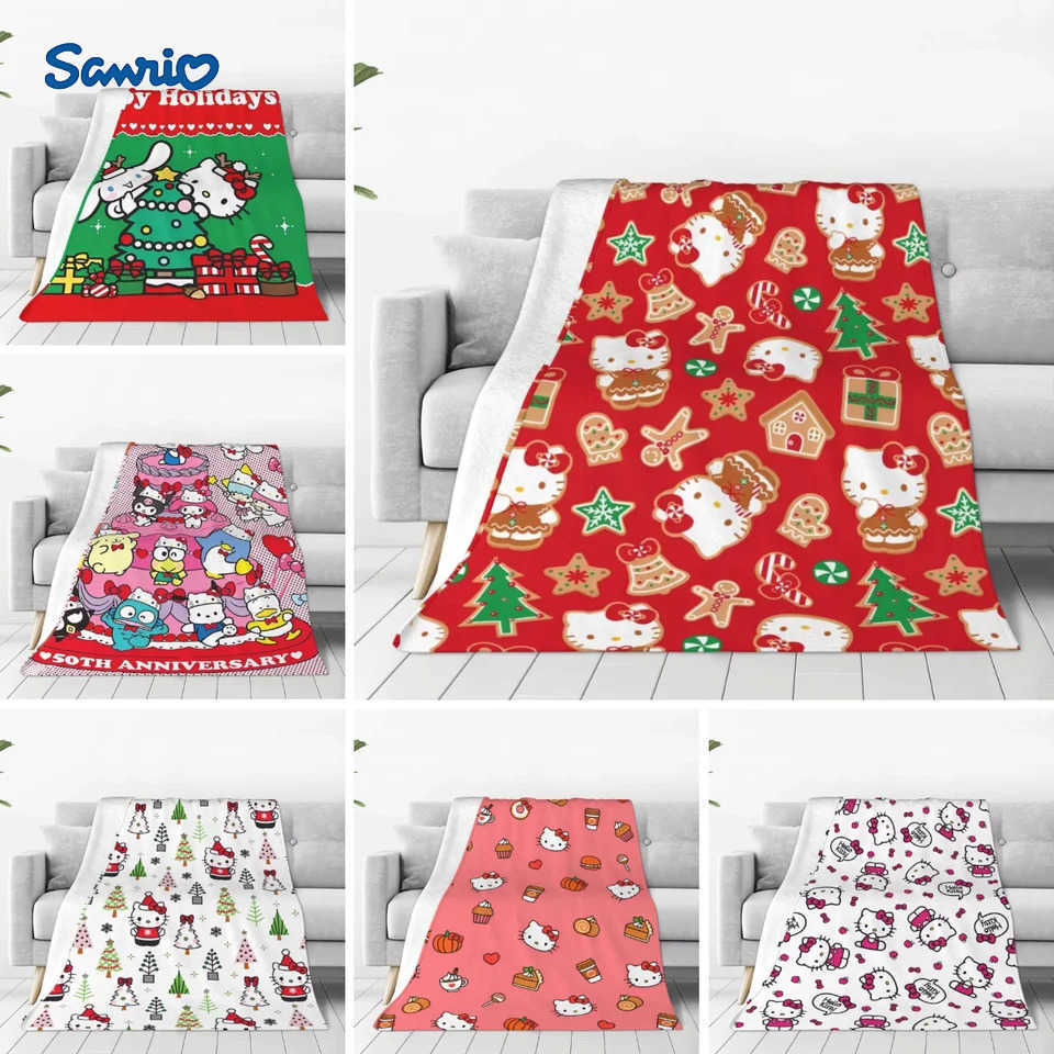 Sanrio Christmas Hello Kitty Blankets Quality Warm Throw Blanket Winter Travel Office Couch Bed Graphic Bedspread L251015-image-1080044262