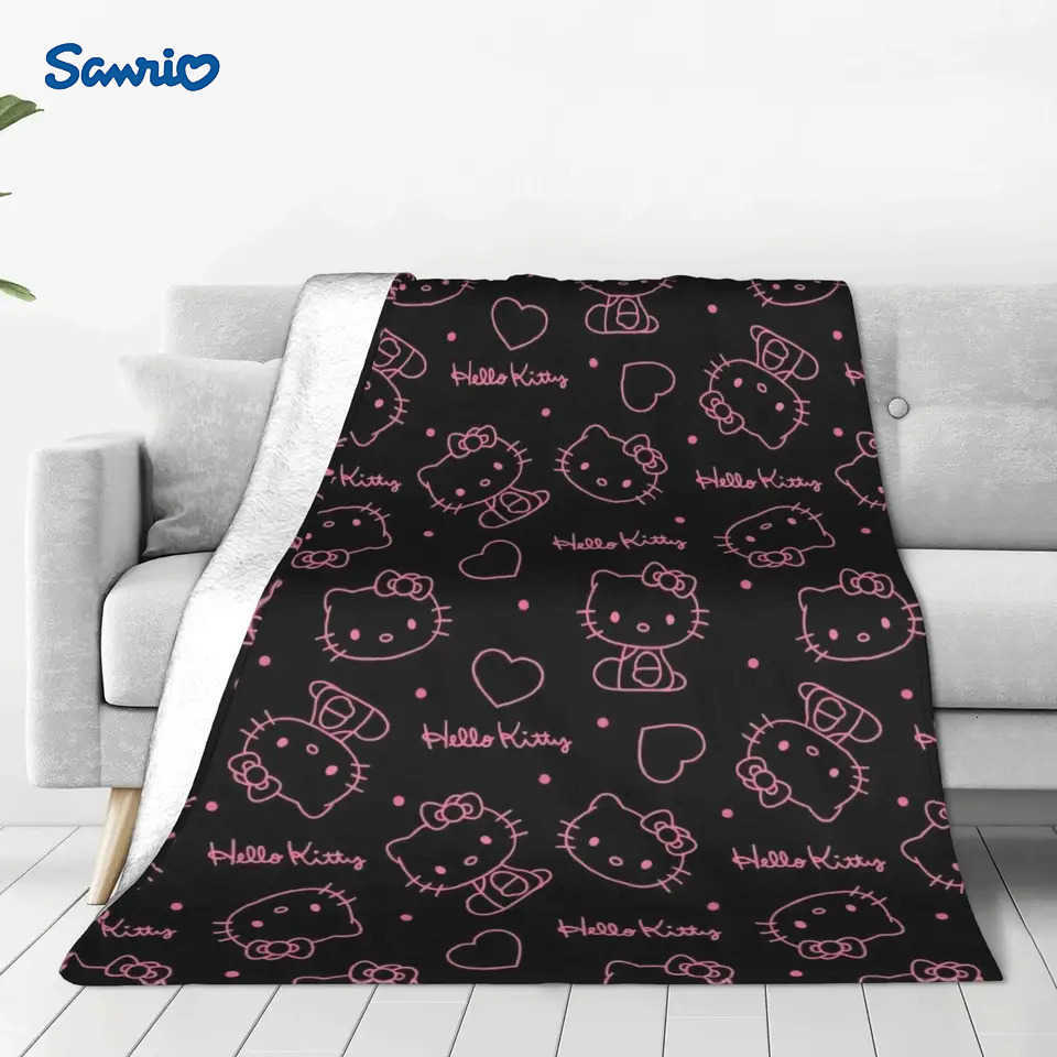 Sanrio Hello Kitty Pink Line Art Flannel Blanket Winter Soft Throw Blanket for Students Living Room Print Bedspread Sofa Bed Cover L251015-image-1080044399