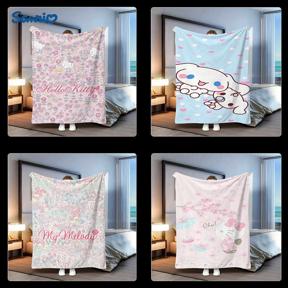 Sanrio Hello Kitty Floral Pattern BlanketLunch break blanket multipurpose blanket for living room bedroom camping and travel L251015-image-1080044286