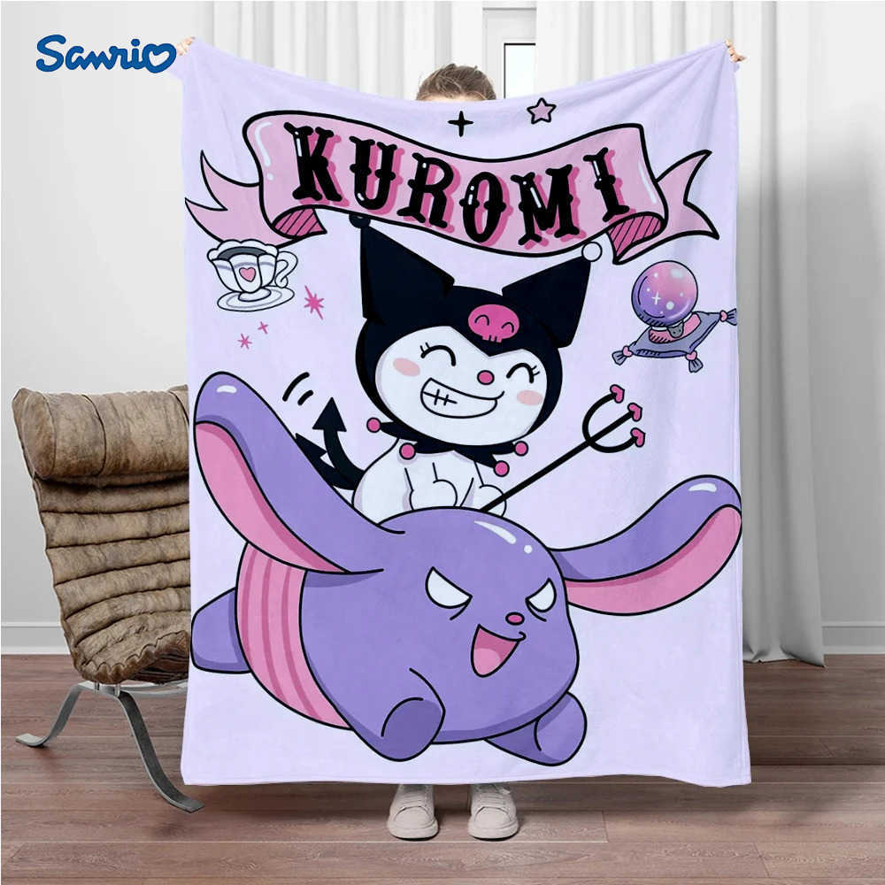 Sanrio Kuromi Sanrio Cute Cartoon HD Art Print BlanketSofa Soft Blanket for Bed Car Soft Warm Flannel Travel Picnic Kids Blankets Gift L251015-image-1080044579