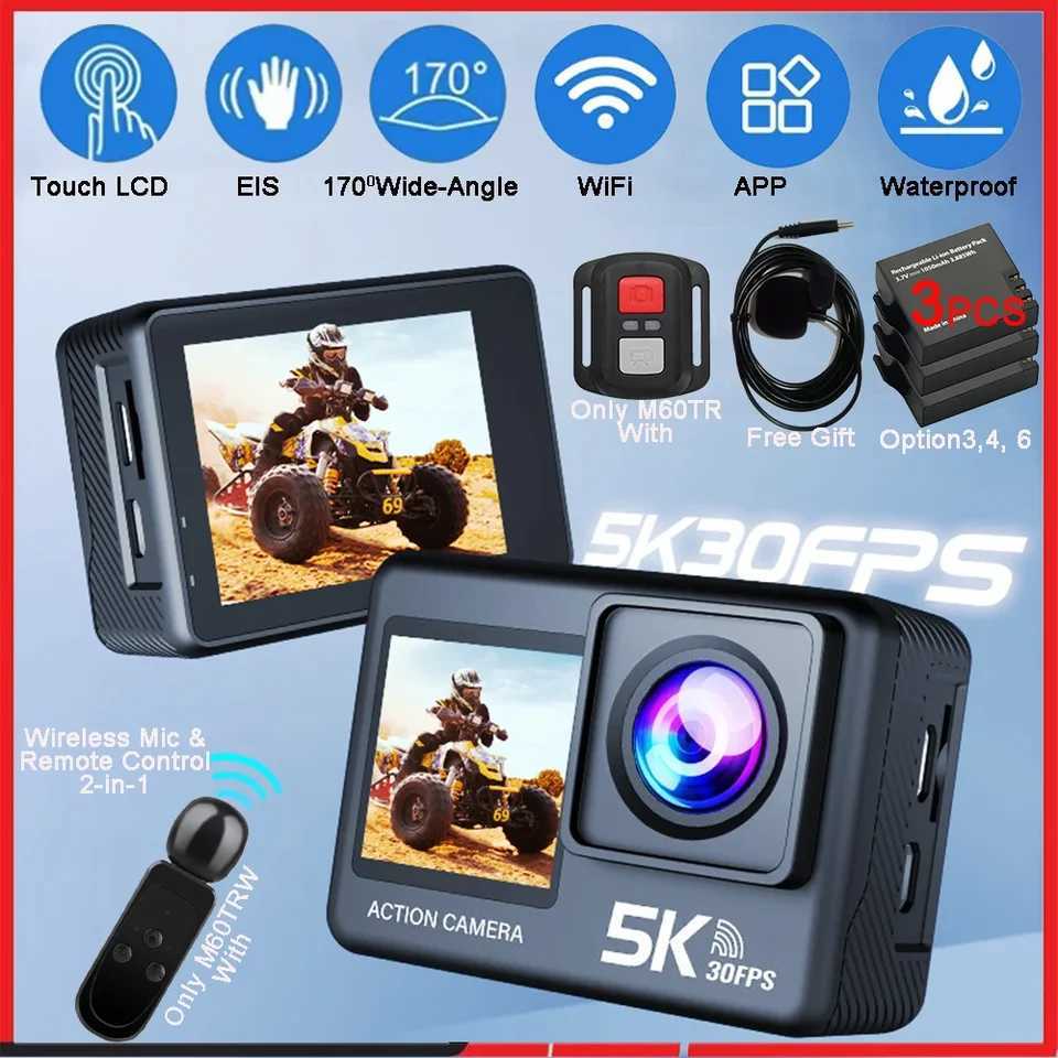 5K 4K60FPS Action Camera 50MP 2 Touch Dual Screen 5X Zoom WiFi EIS 170 DVR Webcam Wireless Mic 30M Waterproof Sport Camera J251115-image-1080021274