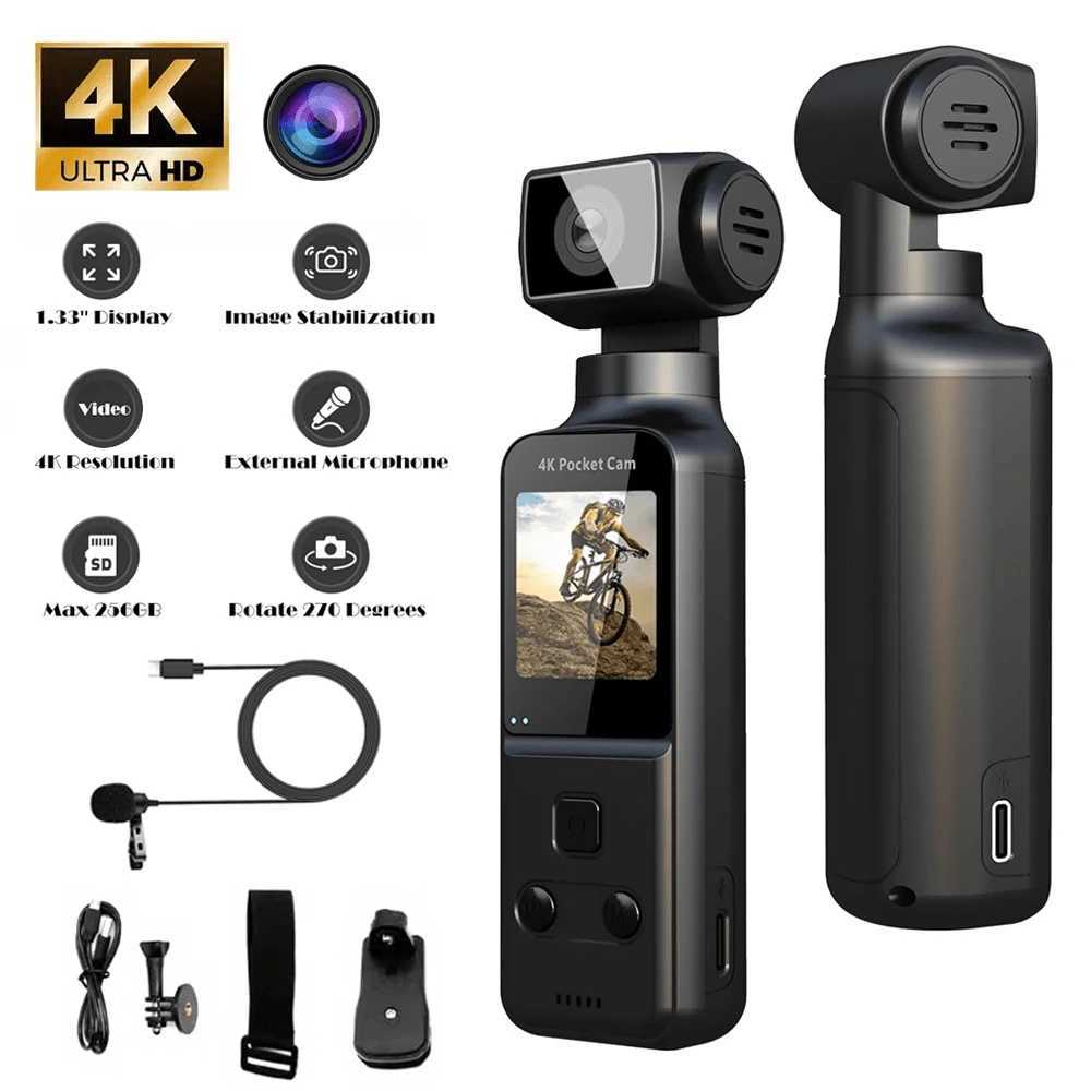4K 30fps pocket Camera 270 Degree HD AntiShake Rotation Portable Sport Motion with Mic Clip 133 Inch Screen Pocket Digital Cam J251115-image-1080021130