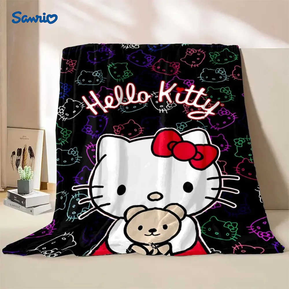 Sanrio Hello Kitty Printed Black Blanket Children Adult Blanket Soft and Warm Bedding for Bed Sofa Outdoor Travel Cover Blanket L251015-image-1080044415