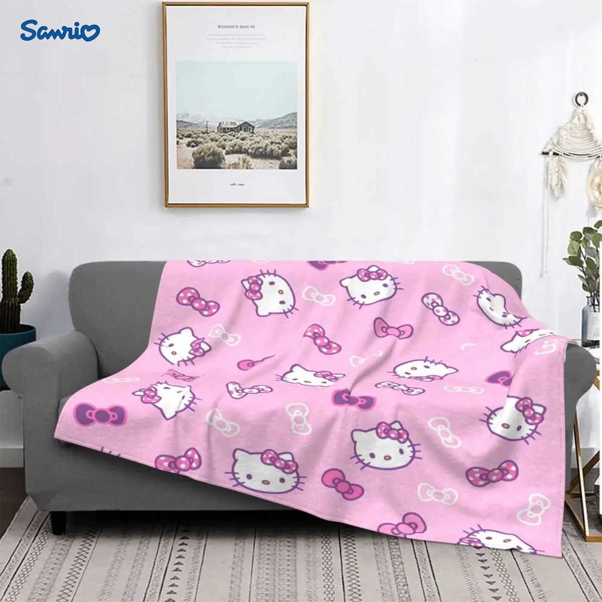 Sanrio Official Hello Kitty Pink Cute Blanket Cover Flannel UltraSoft Throw Blanket for Outdoor Travel Bedspread L251015-image-1080044204