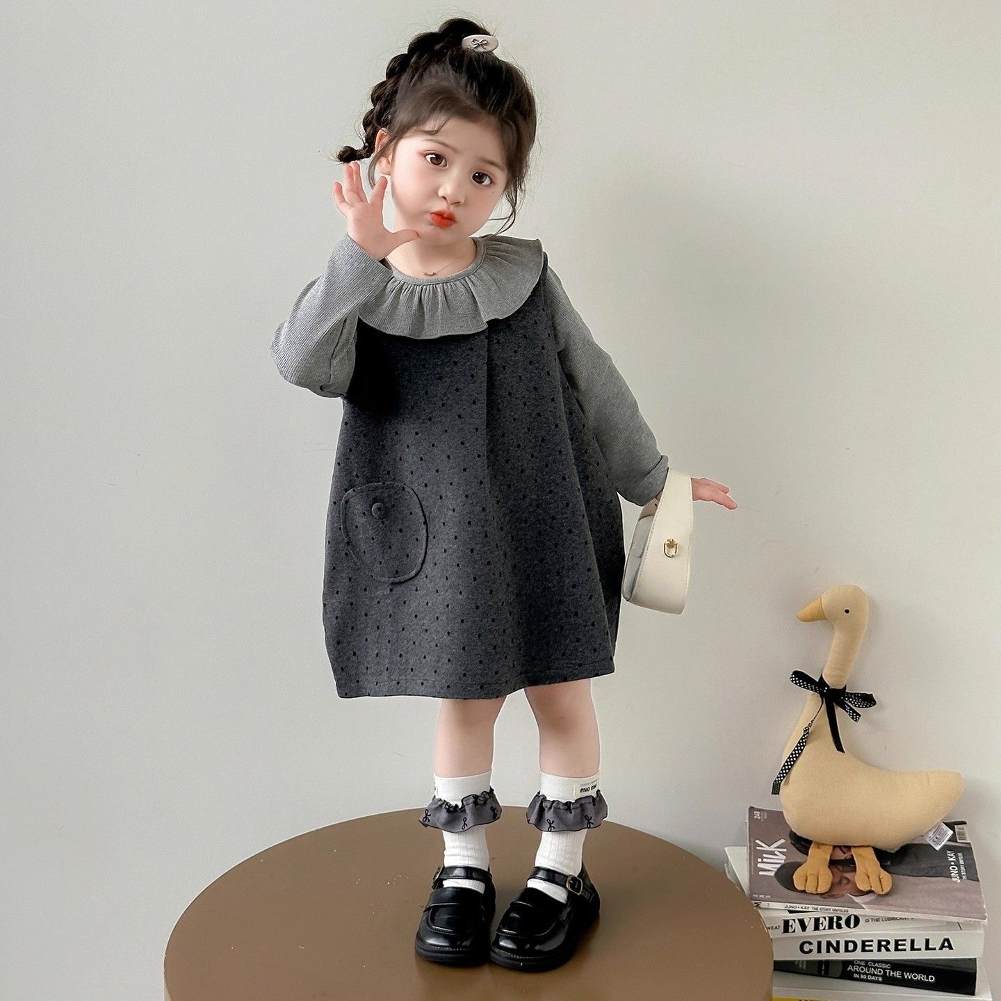 D442 Girls dress suit autumn clothes 2025 new children&#039;s spring and autumn stylish long-sleeved baby girl super beautiful skirt-image-1079862008