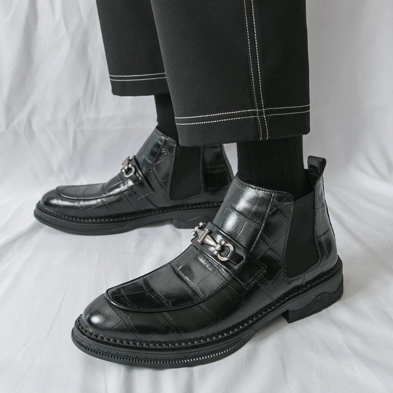 Style Black Celsea Boot Man Britis Business Casual Mens Dress Soes Comfortable Leater Mens Ankle Boots botas para ombre 251009 M260805