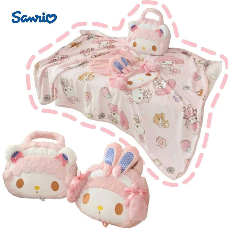 Sanrio Sanrio Portable Travel Blanket My Melody Sweet Piano Kawaii Blanket Airplane Office Cartoon Nap Blanket Girl Child Gifts L251015-image-1080044597