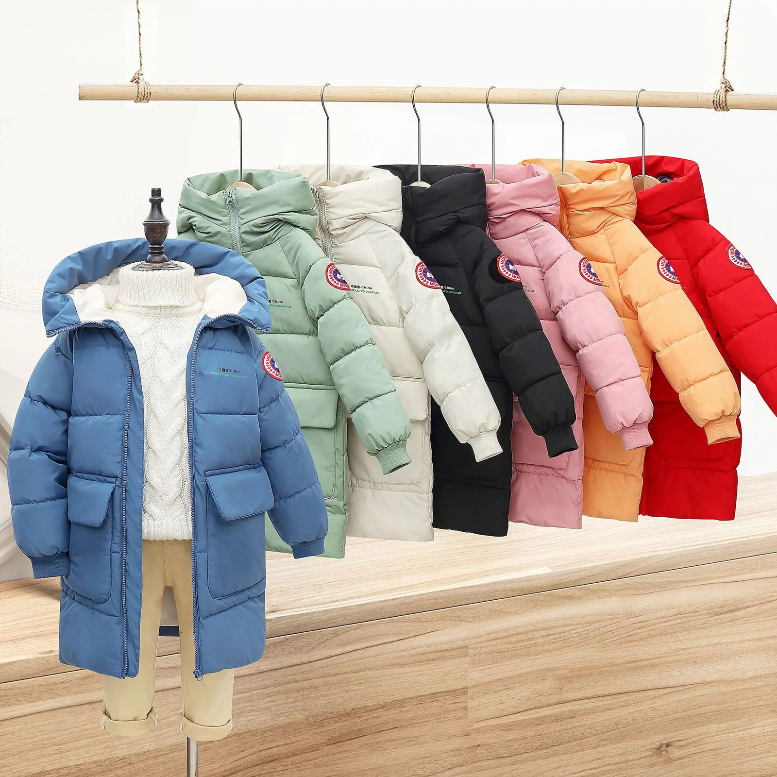 2025 Autumn Winter Korean Version Children Medium Long Style Down Cotton Jacket Baby Boys Girls Zipper Hooded Outwear 310Y 251013