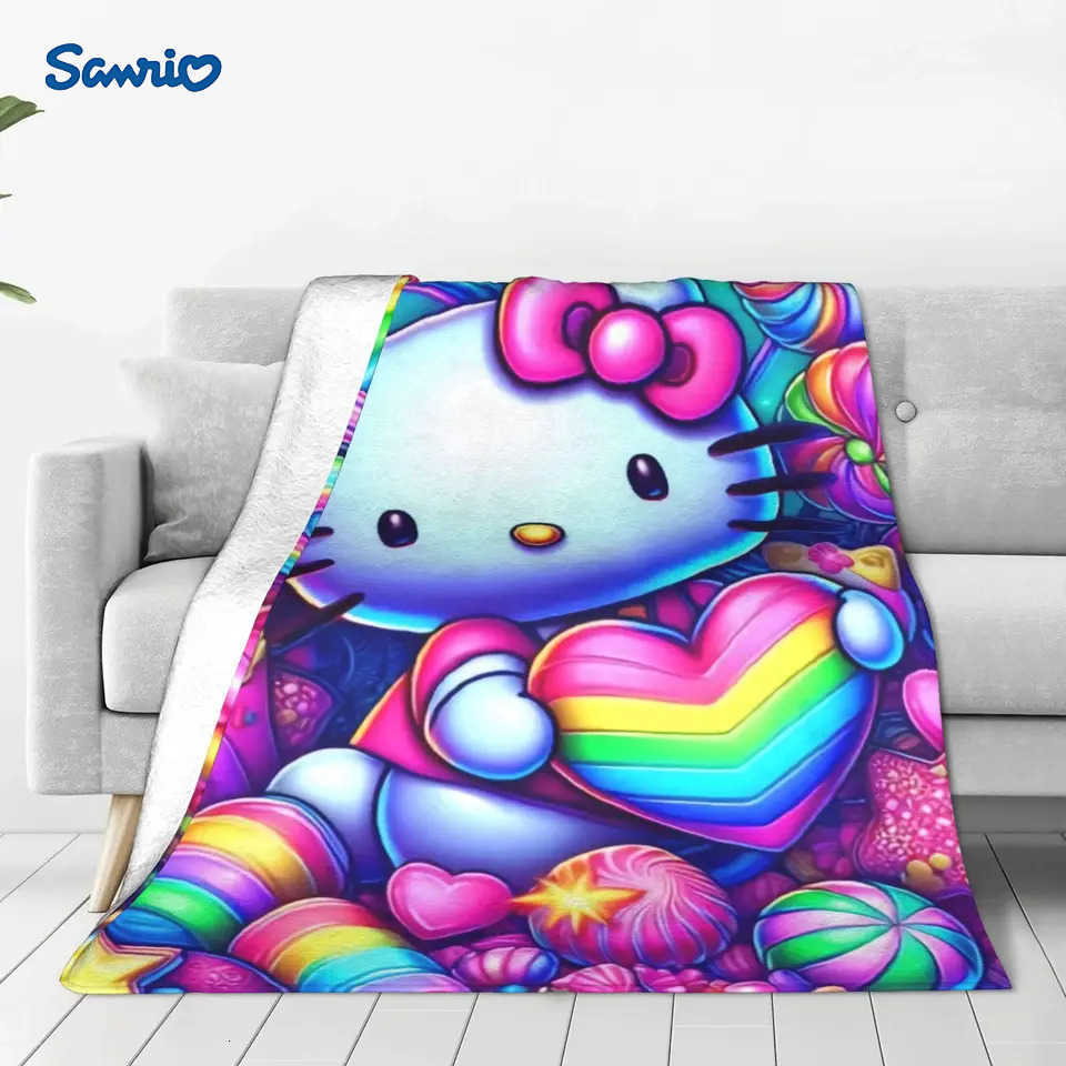 Sanrio Hello Kitty Rainbow Flannel Blanket Winter Soft Durable Throw Blanket for Boy Girl Couch Bed Novelty Bedspread Sofa Bed Cover L251015-image-1080044401