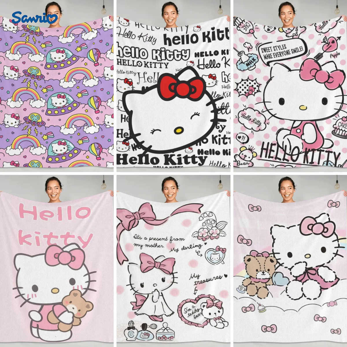 Sanrio Hello Kitty Kawaii Cartoon Flannel Blanket Warm Soft Bedding Throws for Couch Bed Travel Office Bedspread Sofa Bed Cover L251015-image-1080044165