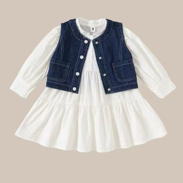 D441 Girls denim dress autumn 2025 new children&#039;s princess dress stylish baby one-year-old dress suit spring and autumn-image-1079862189