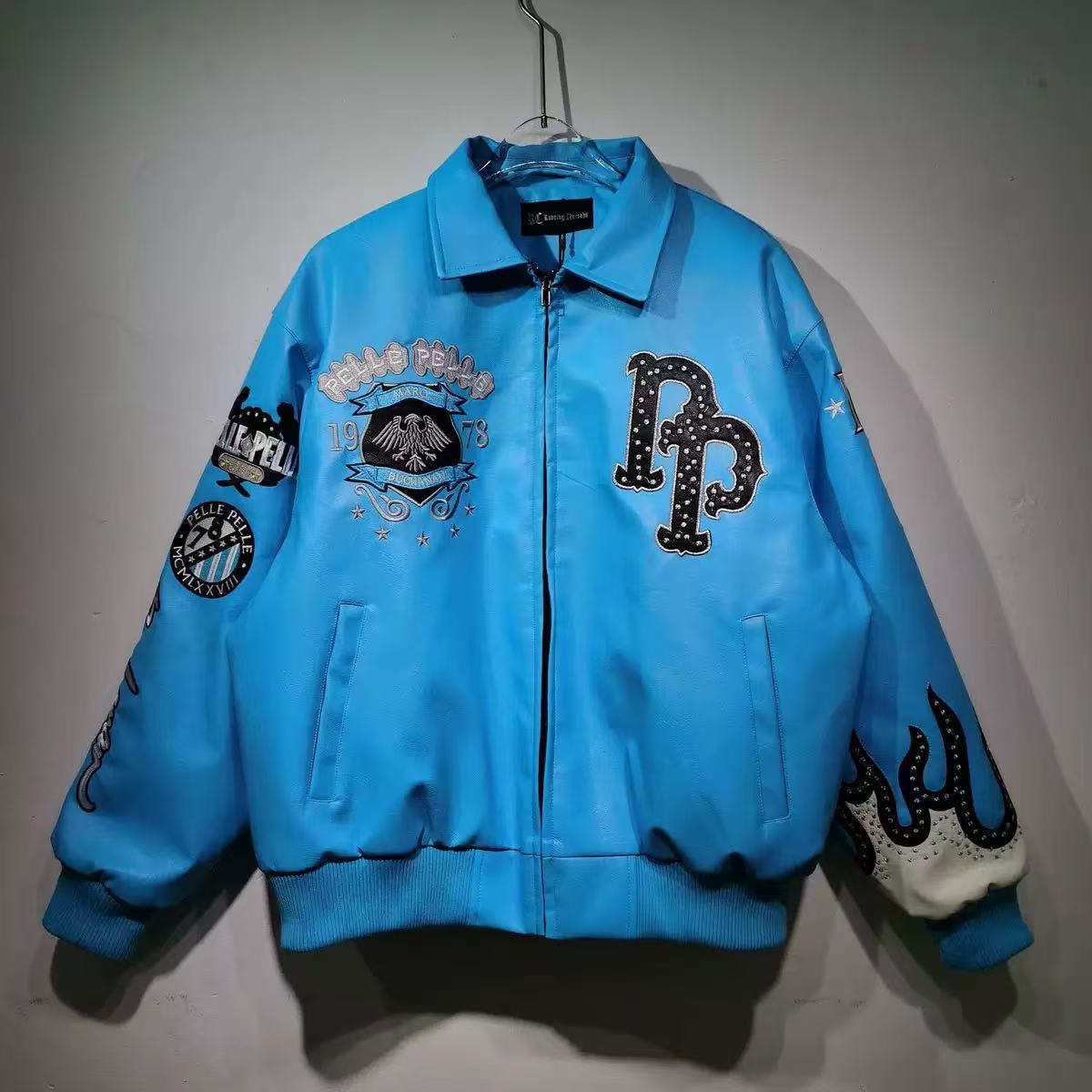 Pelle Leather Jacket High Quty Designer Diamond Encrusted Eagle Coat Wide Shp Windbreak Bomber 1978 Limited Edition Luxury Mens Casual Pelle Jacket