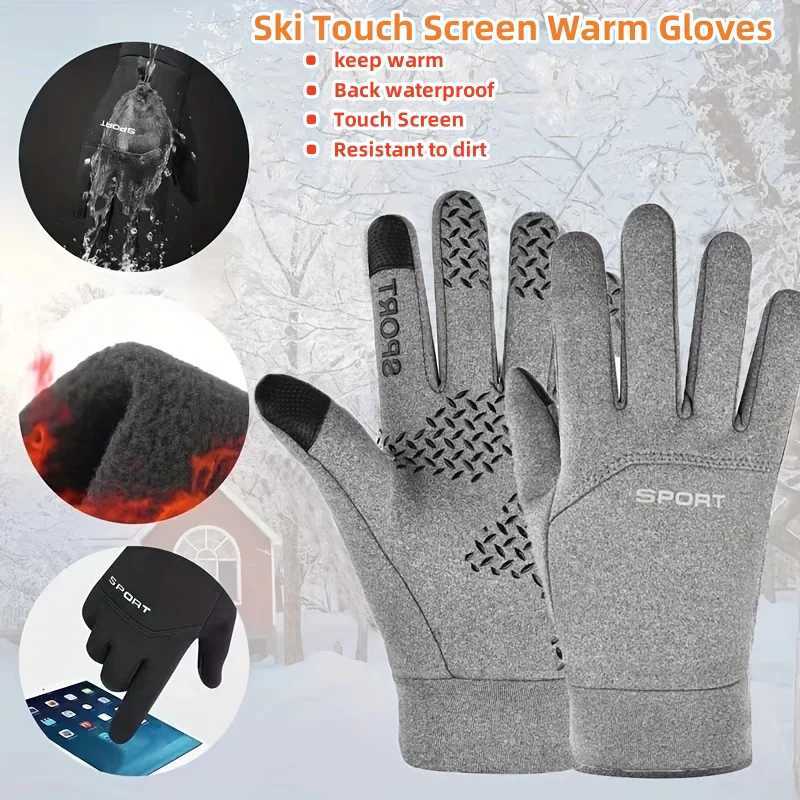 Men Winter Waterproof Cycling Gloves Outdoor Sports Ski Running Motorcycle Touch Screen Fleece Gloves NonSlip Warm Full Fingers J251204-image-1087176146