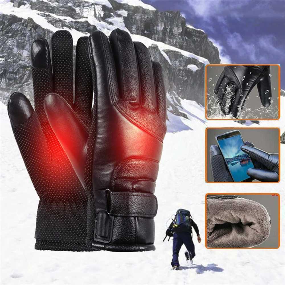 Heating Thermal Gloves Windproof Winter Cycling Gloves Waterproof Outdoor Keep Warm Guantes PU Leather for Snowmobile Motorcycle J251016-image-1080213718